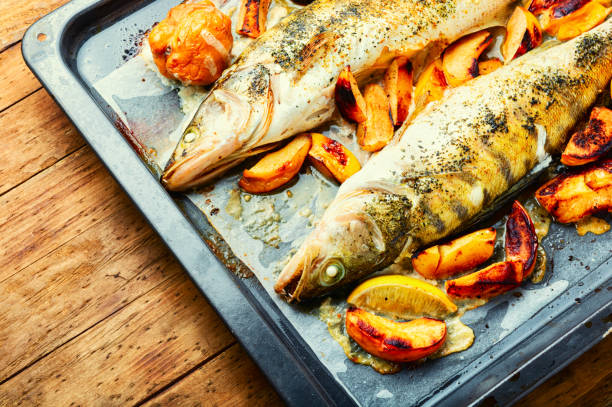 istock Baked dietary fish with quince 1351009809