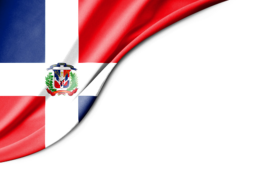 Dominican Republic flag. 3d illustration. with white background space for text. Close-up view.