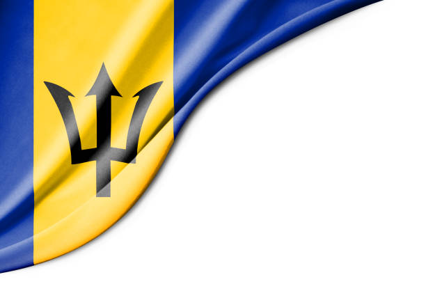Barbados flag. 3d illustration. with white background space for text. Close-up view.