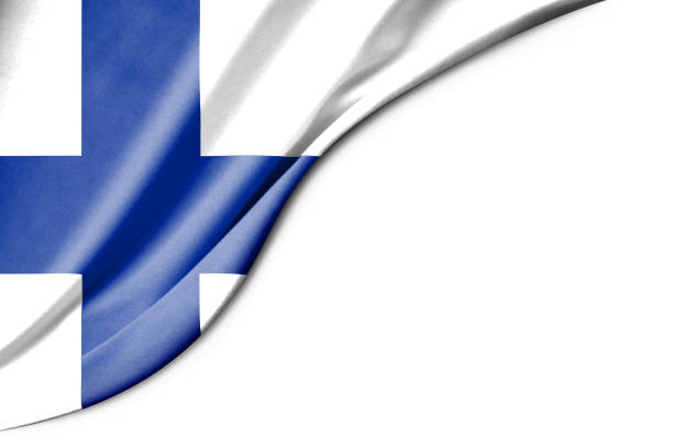 finland flag. 3d illustration. with white background space for text. close-up view. - finsk flagga bildbanksfoton och bilder