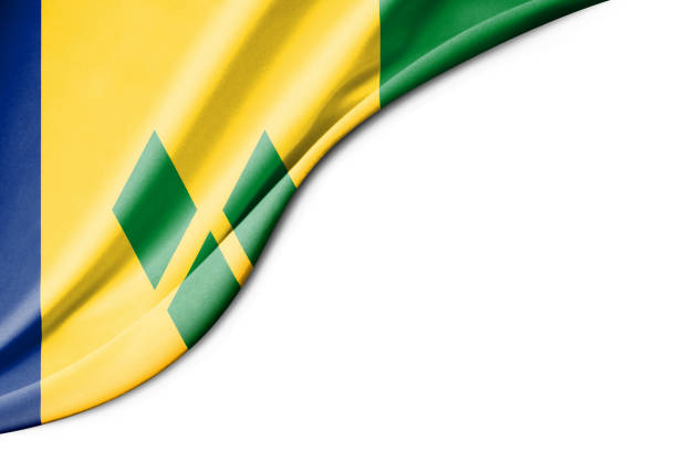 istock Saint Vincent and the Grenadines flag. 3d illustration. with white background space for text. Close-up view. 1351011166