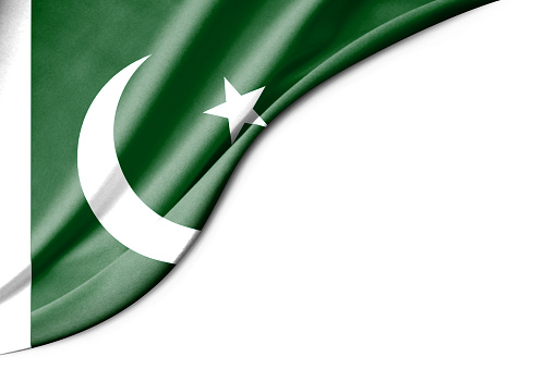 Pakistan flag. 3d illustration. with white background space for text. Close-up view.