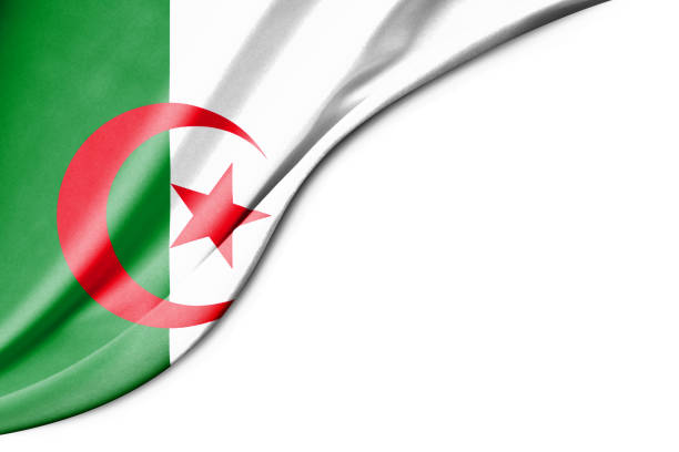 Algeria flag. 3d illustration. with white background space for text. Close-up view.