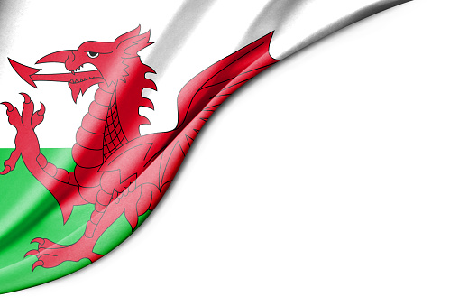 Wales flag. 3d illustration. with white background space for text. Close-up view.
