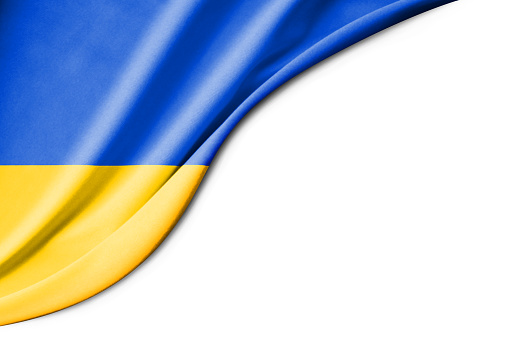 Ukraine flag. 3d illustration. with white background space for text. Close-up view.