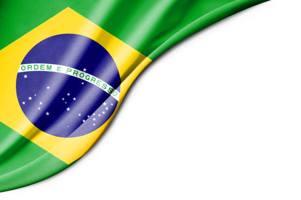 Brazil flag. 3d illustration. with white background space for text. Close-up view.