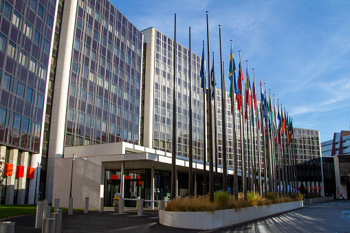 Strasbourg, France, October 31, 2021. The European Parliament is the parliamentary body of the European Union, EU, elected by direct universal suffrage. It shares the legislative power of the European Union with the Council of the European Union.