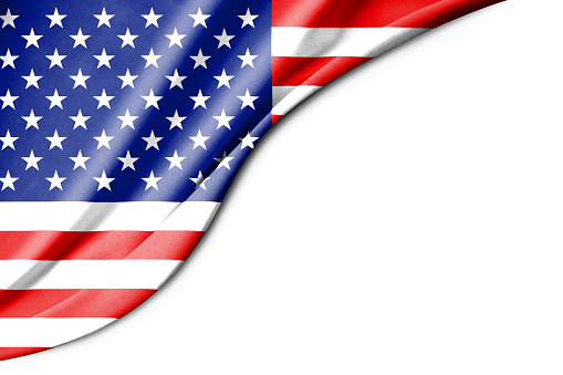 United States flag. 3d illustration. with white background space for text. Close-up view.