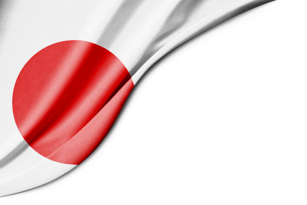 japan flag. 3d illustration. with white background space for text. close-up view. - japanese flag flag japan textile imagens e fotografias de stock