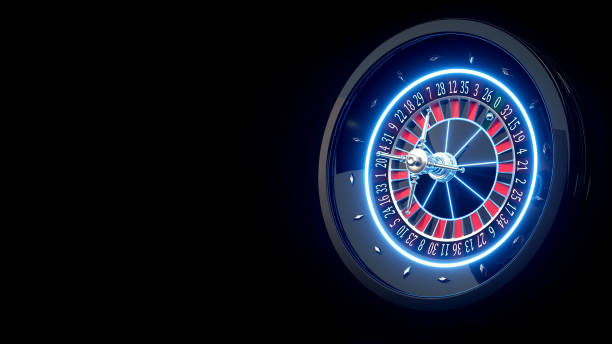 istock Modern, Futuristic Black And Blue Neon Roulette Wheel - 3D Illustration 1351012243