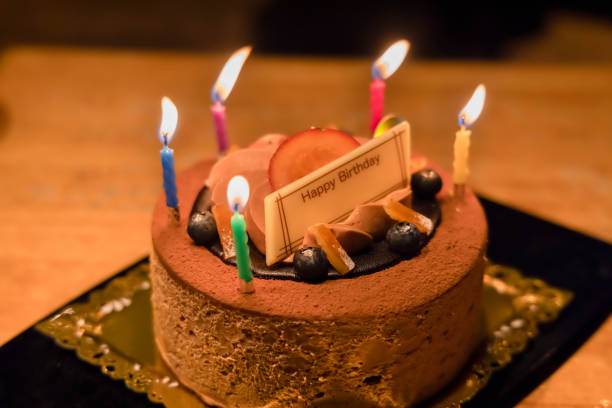 Sweet Happy birthday cake decorated with candle ready for party
