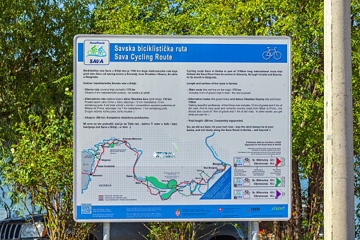 Belgrade, Serbia - October 04, 2021: Map of River Sava Cycling Route Recreation in Serbia.