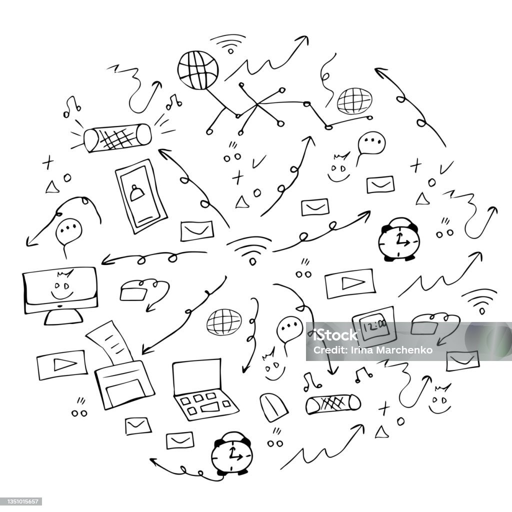Computer Technology Doodle Doodle Set Modern Technology Wifi Stock Illustration - Download Image ...