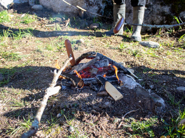 istock Grilling sausages over a campfire 1351016011
