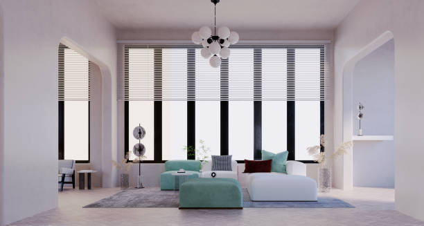 istock White polished plaster wall living room. 1351017696