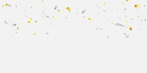 istock Celebration background template with elegant greeting card, gold ribbon and silver ribbon. 1351017735