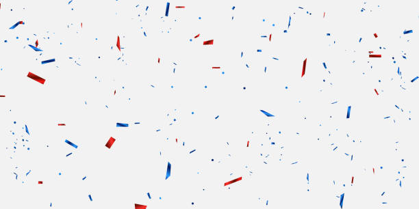 istock Celebration background template with confetti blue red ribbons. luxury greeting rich card. 1351017736