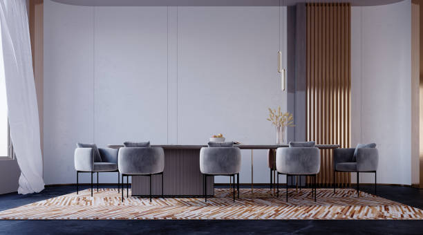 istock Golden slatted dining room. 1351020207