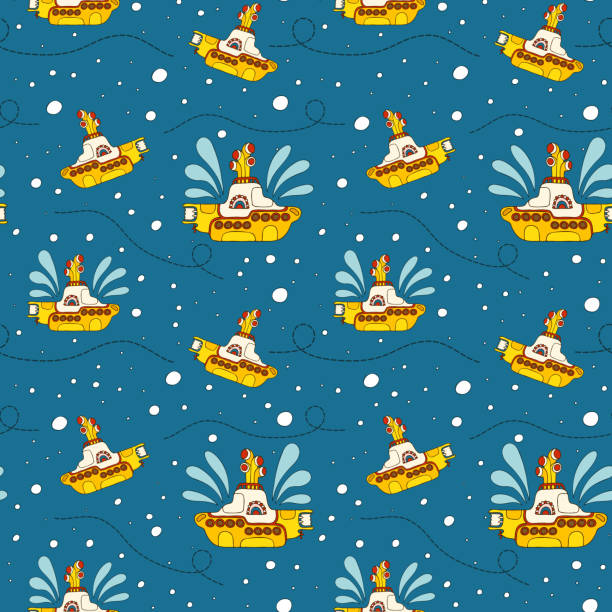 Yellow Submarine With Bubbles And Dotted Lines The Beatles Seamless Pattern  A Handdrawn Doodlestyle Illustration Stock Illustration - Download Image  Now - iStock