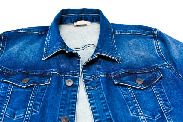 istock Blue denim jacket. Men's jean jacket with a classic collar and stitching. 1351020533