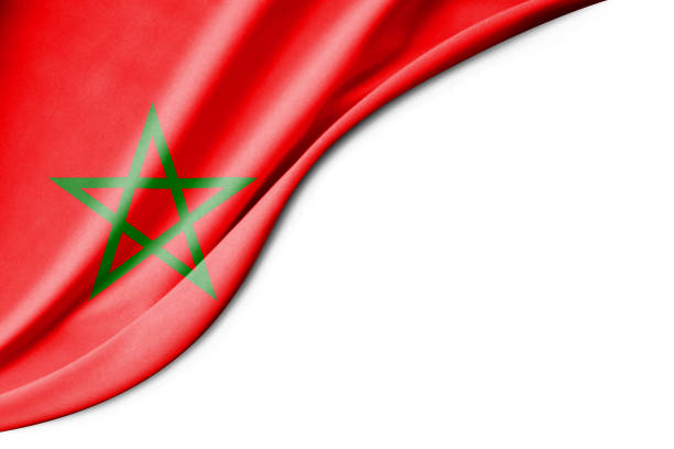 marokkanische flagge. 3d-illustration. mit weißem hintergrund für text. nahaufnahme. - moroccan flags stock-fotos und bilder