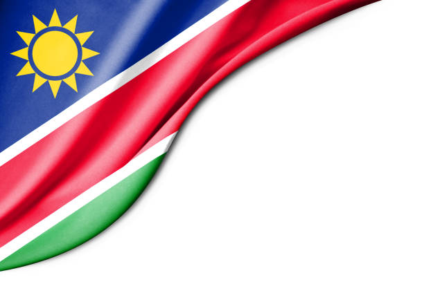 istock Namibia flag. 3d illustration. with white background space for text. Close-up view. 1351023427