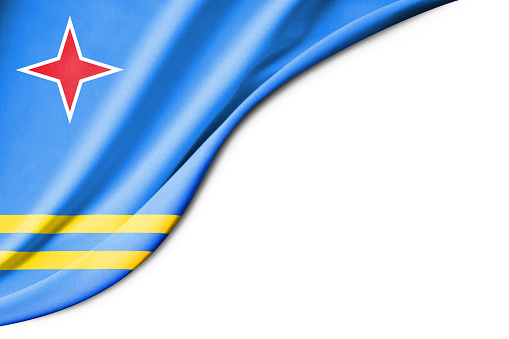 Aruba flag. 3d illustration. with white background space for text. Close-up view.