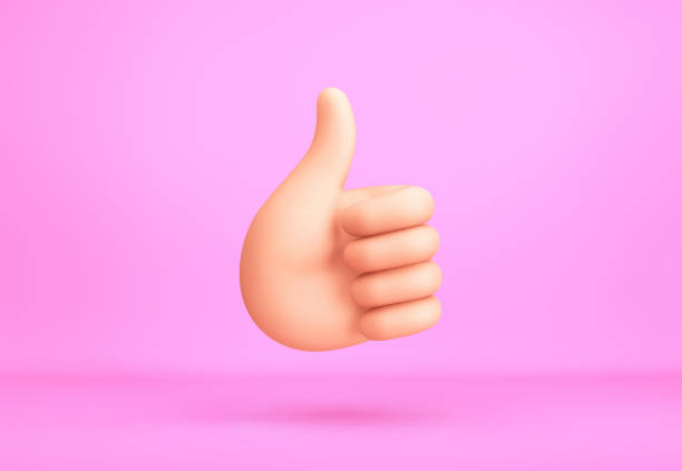 istock Cartoon hand with thumb up on purple background 1351023961