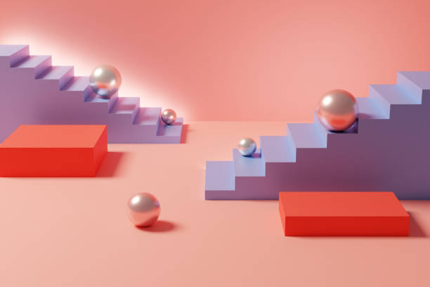 istock 3D illustration of stairs and silver spheres 1351025608