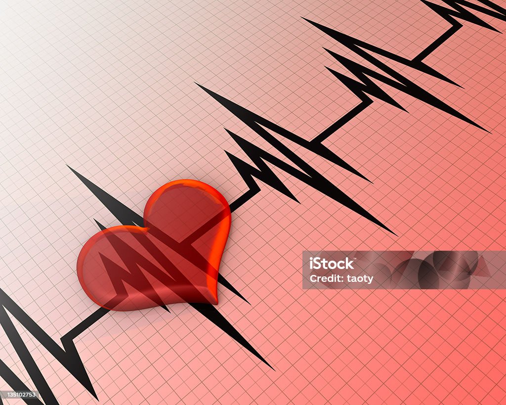 transparent red heart transparent blue heart on an electrocardiogram graph Anatomy Stock Photo