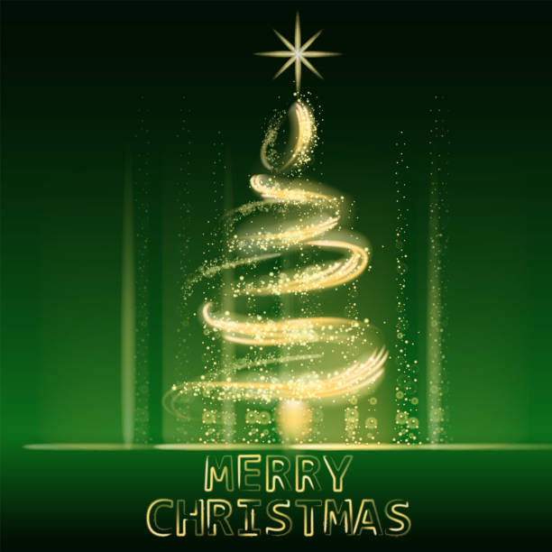 istock Christmas tree gold lights dust decoration, golden blurred magic glow on dark background. Merry Christmas holiday celebration. Vector illustration banner greeting card 1351028863
