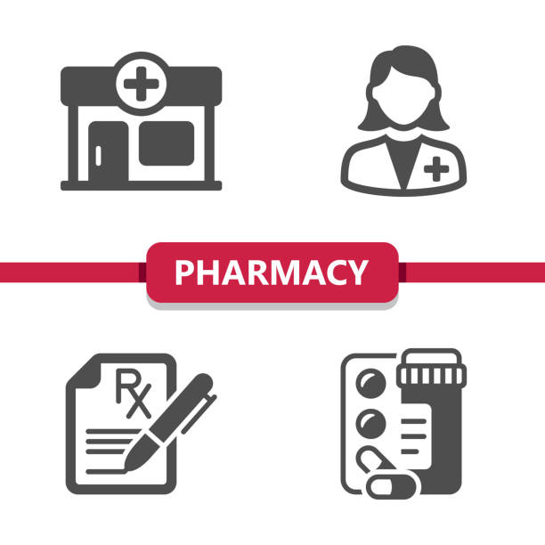 ilustrações de stock, clip art, desenhos animados e ícones de pharmacy icons - pharmacy pharmacist medicine chemist