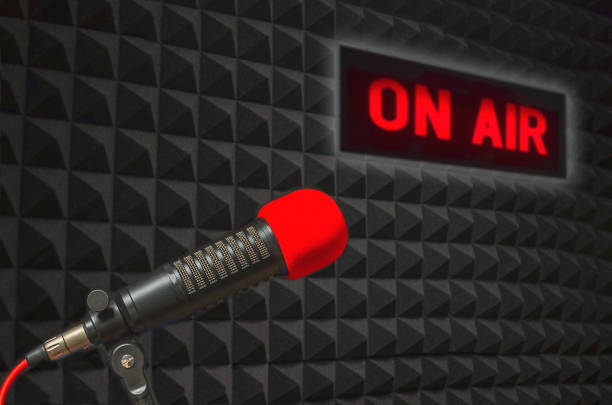 istock Professional microphone and on air sign 1351029843