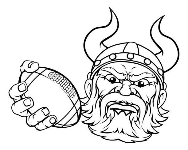 viking american football sport maskottchen cartoon - viking mascot warrior pirate stock-grafiken, -clipart, -cartoons und -symbole