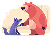istock bear meeting wolf and shaking hands 1351033412