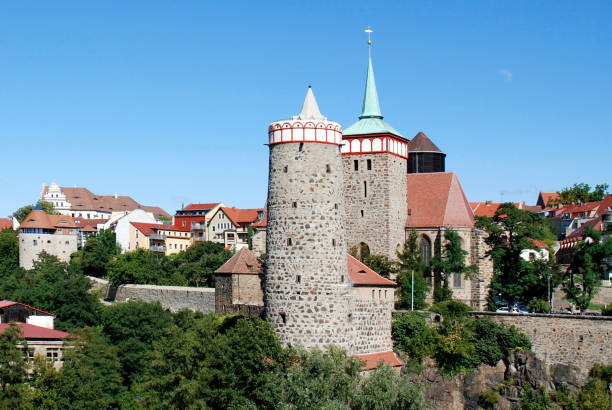 Old Town of Bautzen in Saxony with the Old Waterworks and Church Saint Michael - Germany.