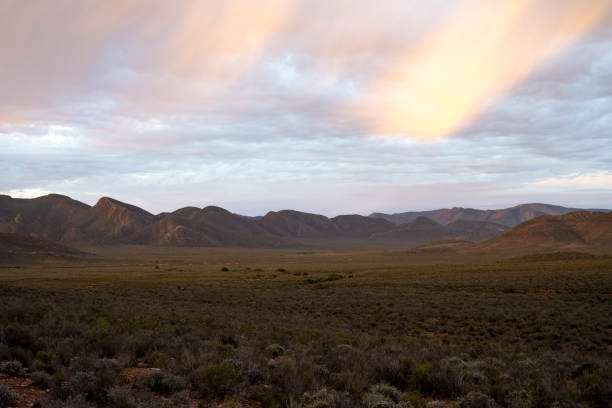 istock Pink sunset with fallen clouds in the desert 1351033643