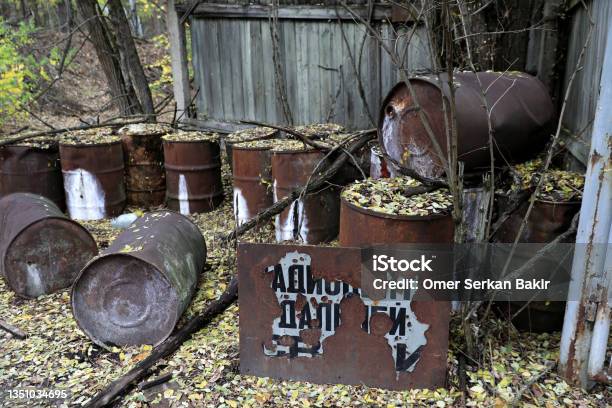 Toxic Barrels In Chernobyl Stock Photo - Download Image Now - Pripyat City, Ukraine, Chornobyl