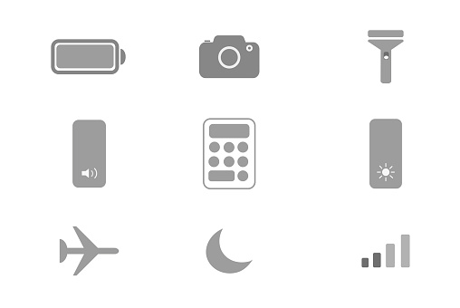 Nine Web Icons in grey and white colours. Flat Illustration
