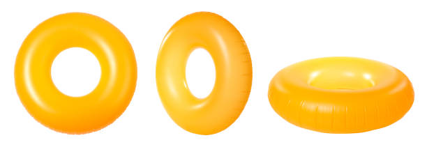 istock Set with bright inflatable rings on white background, banner design 1351039225