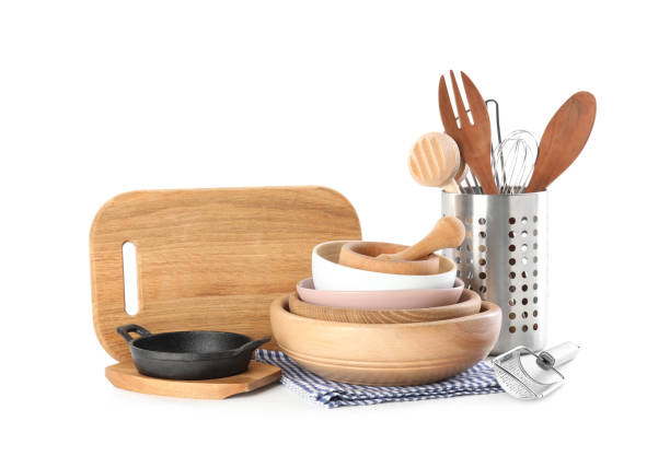istock Set of different cooking utensils and dishes on white background 1351042366