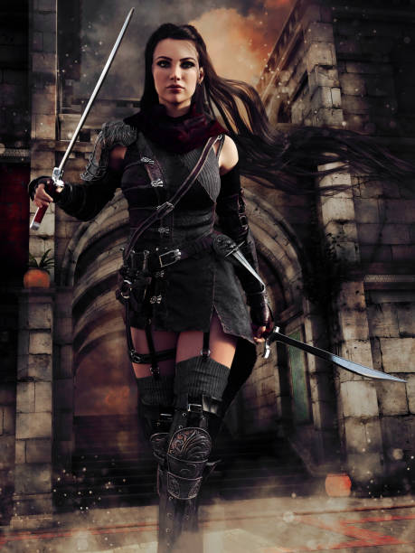 istock Female knight with two swords 1351049461