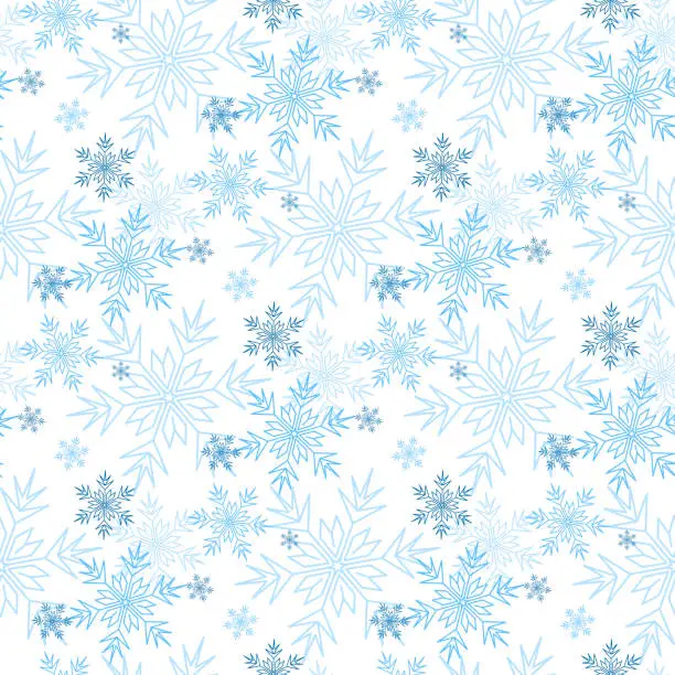Vector illustration of Christmas seamless pattern snowflake snow crystal, winter festive ornament for textile