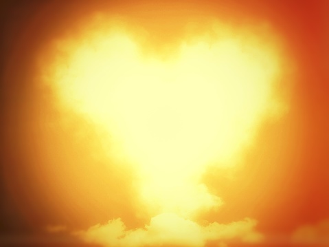 Illustration of a heart-shaped cloud shining in gold