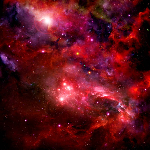 istock Cosmic background with a red giant glowing nebula and stars 1351050828