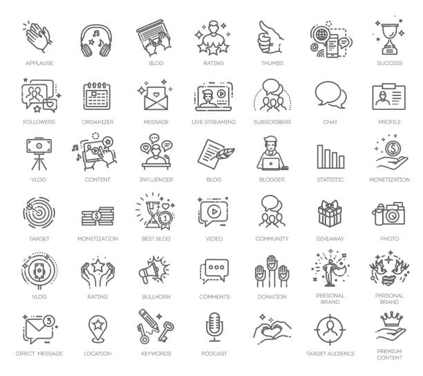 sammlung von gliederungssymbolen. einfache vektorillustration. zeichen und symbole im flat design blogging, marketing und business - hörfunksender stock-grafiken, -clipart, -cartoons und -symbole