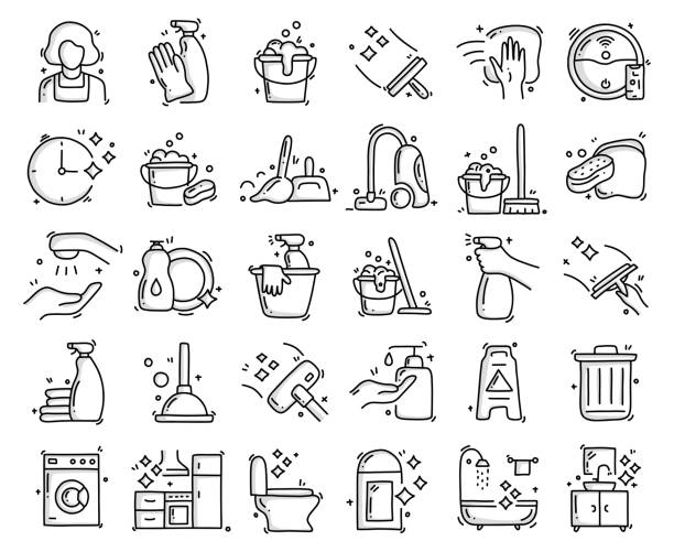 Cleaning Related Objects and Elements. Hand Drawn Vector Doodle Illustration Collection. Hand Drawn Icons Set. Cleaning Related Objects and Elements. Hand Drawn Vector Doodle Illustration Collection. Hand Drawn Icons Set. cleaning drawings stock illustrations