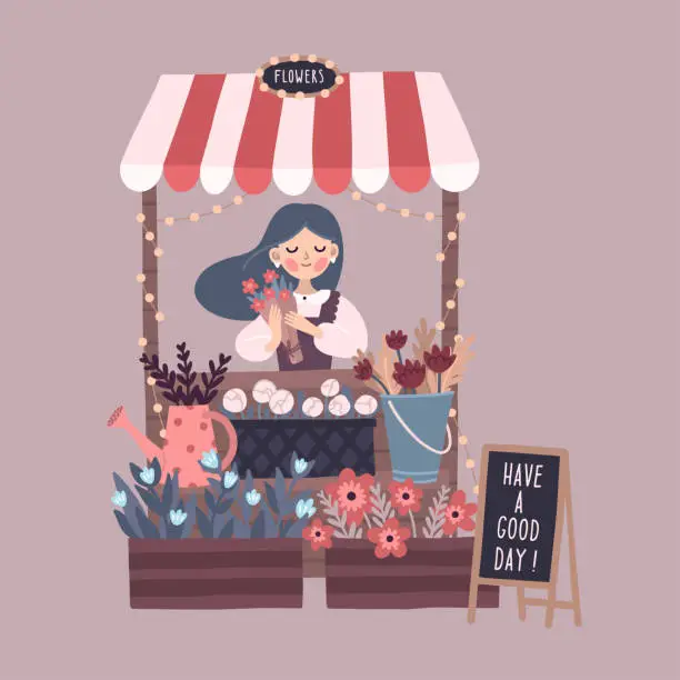 Vector illustration of Flower kiosk