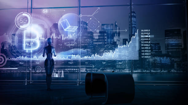 istock Fantasy on the topic of robot trading Bitcoin, 3D render. 1351056231