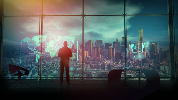 istock The man works with the geolocation systems of the future, 3D render. 1351056940
